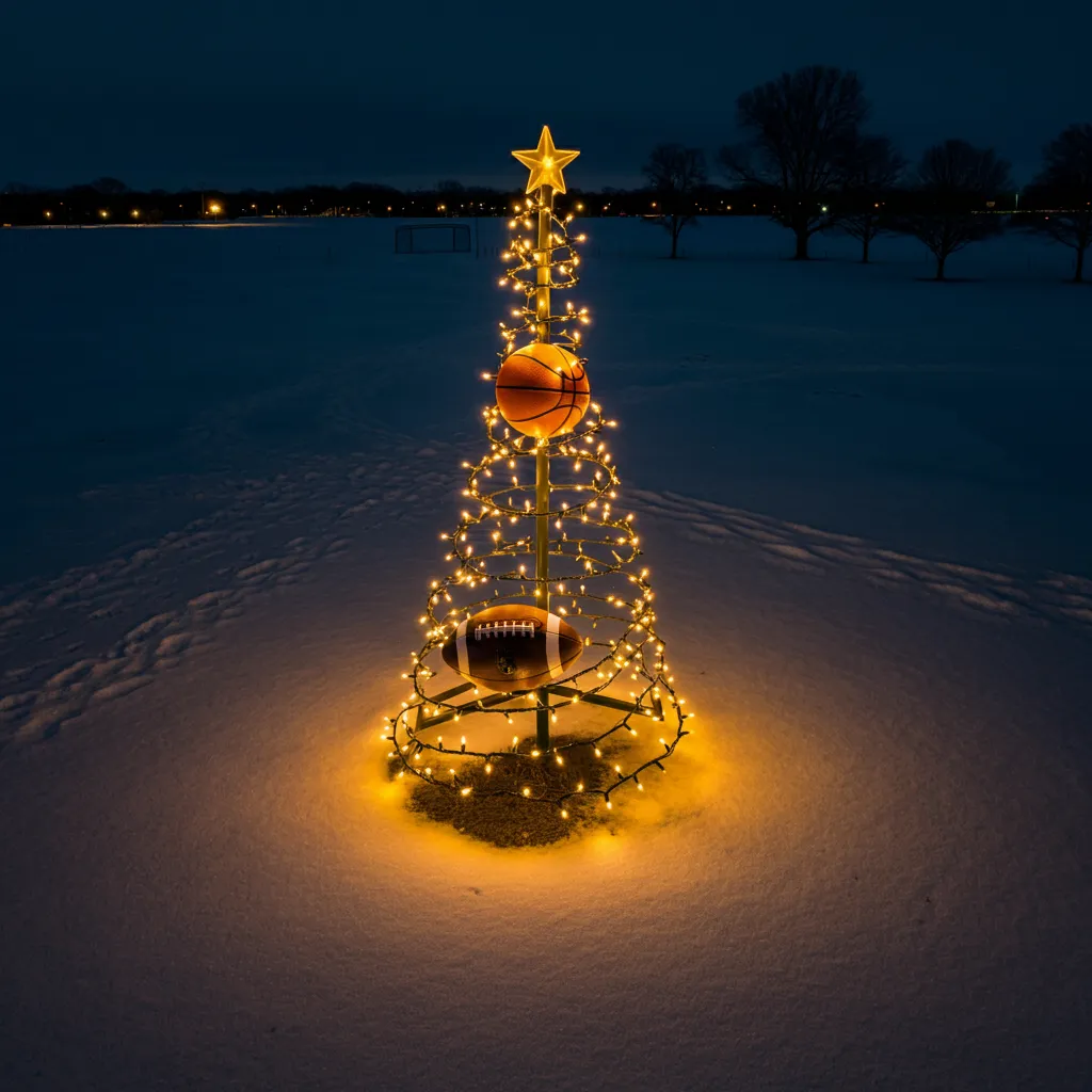 밤-눈위-크리스마스트리-조명