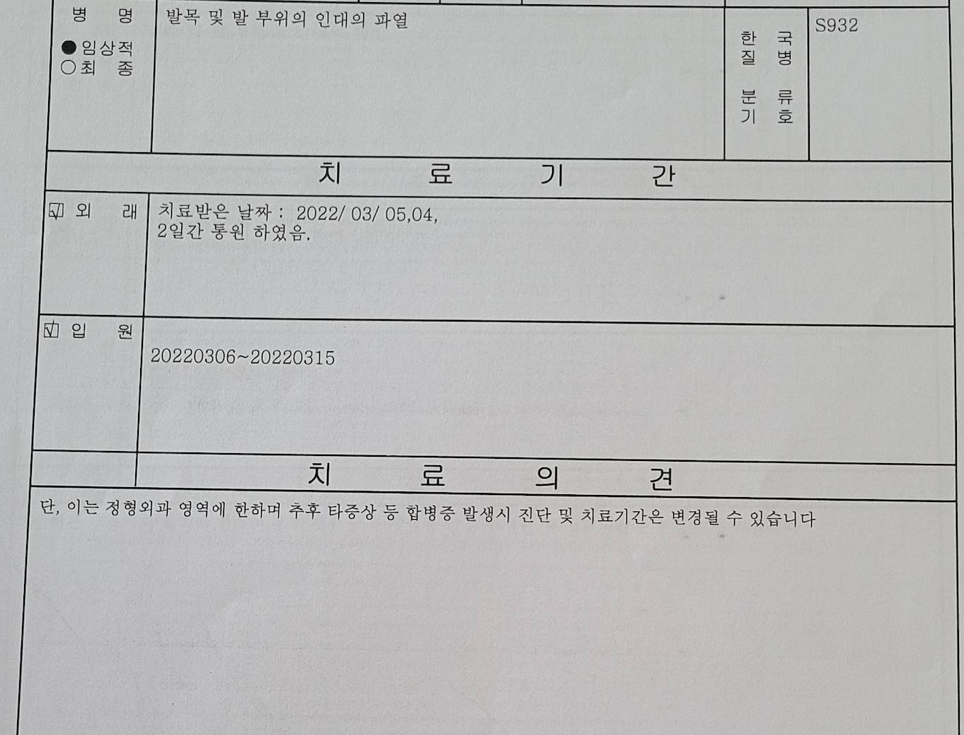 발목 인대 파열