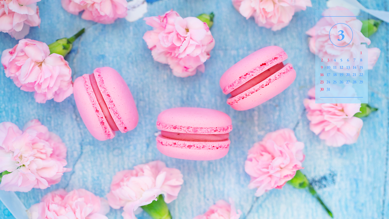 11 핑크 마카롱 A - 2025년3월 노트북배경화면