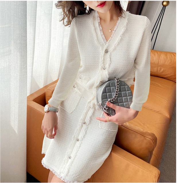 바이그릿 니트 투피스 코디세트 브이넥 니트 가디건 스커트세트 - set