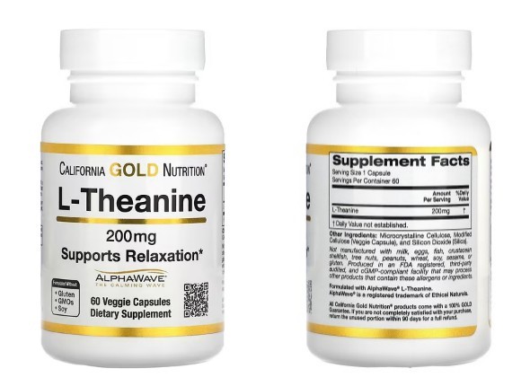 California Gold Nutrition, L-테아닌, AlphaWave, 긴장 완화 효과, 진정 및 집중 효과, 200mg, 베지 캡슐 60정