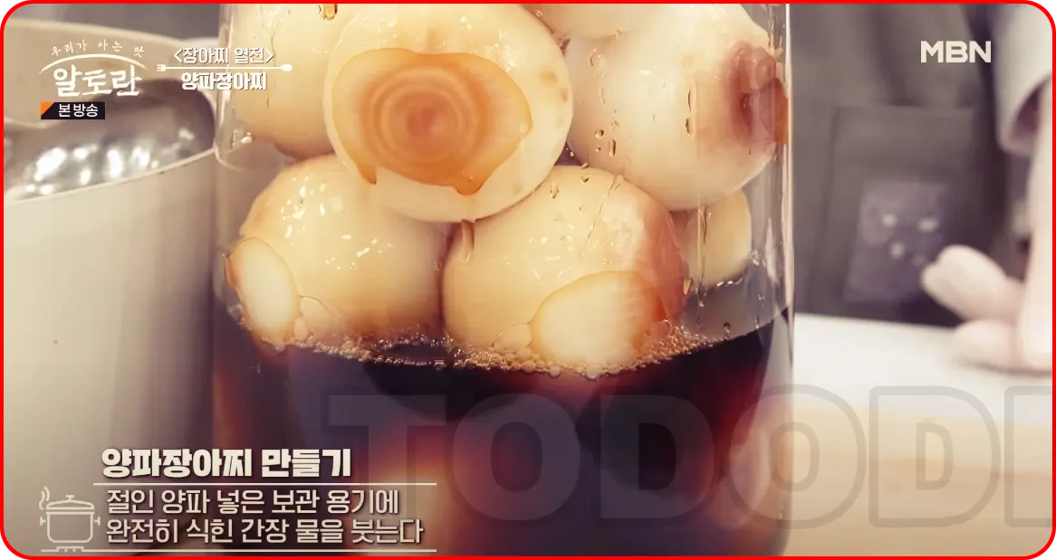간장물을 넣은 절인 양파