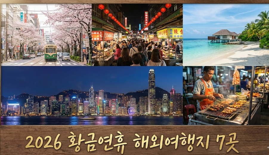 2026 황금연휴 해외여행지 추천 7곳을 상징하는 여행 콜라주 썸네일