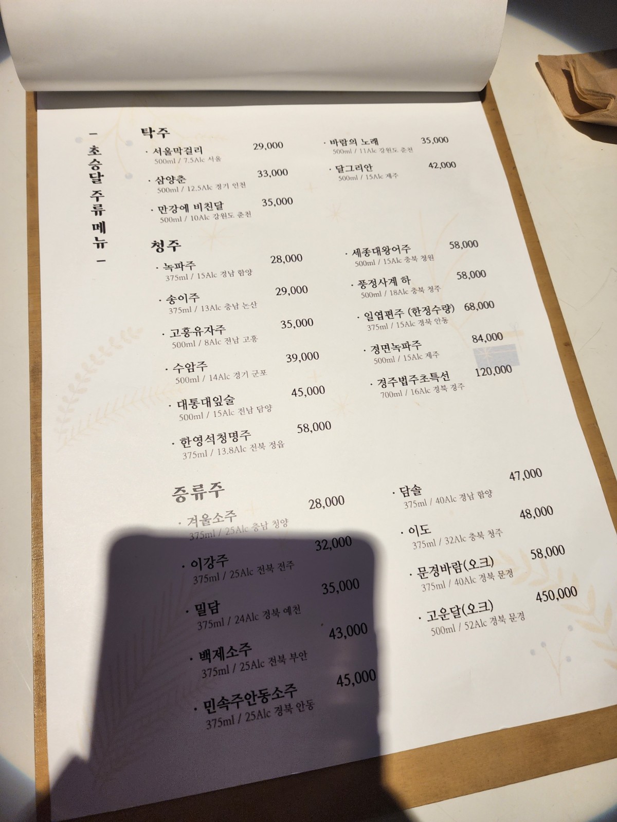 주류 리스트