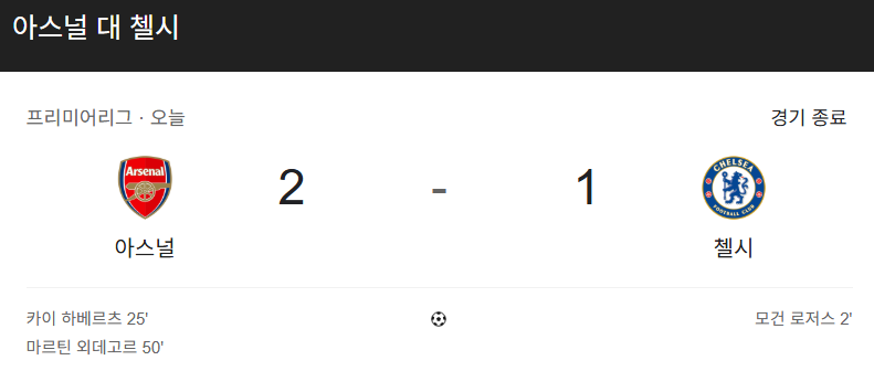 아스날 vs 첼시 경기결과