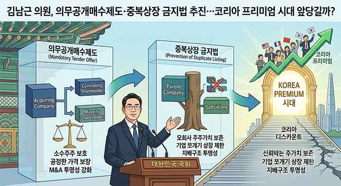 김남근 의원, 의무공개매수제도·중복상장 금지법 추진…코리아 프리미엄 시대 앞당길까? 에 대한 이미지 를 현상화한 것입니다.