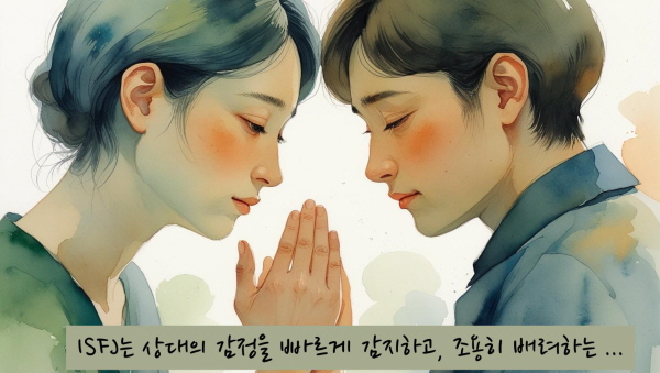 ISFJ는 상대의 감정을 빠르게 감지하고, 조용히 배려하는 유형입니다에 관한 그림입니다