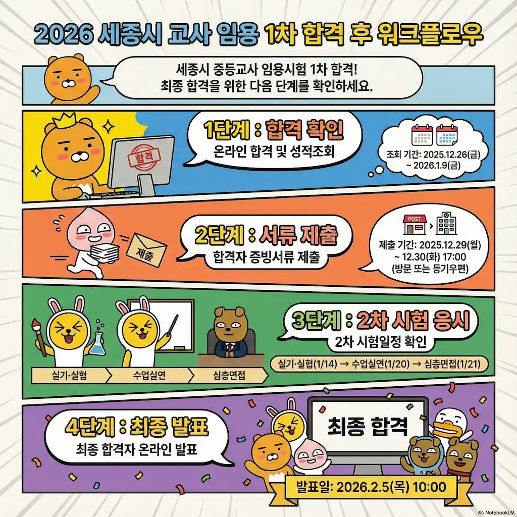 2026학년도 세종특별자치시 중등교사 임용시험 제1차 합격 현황