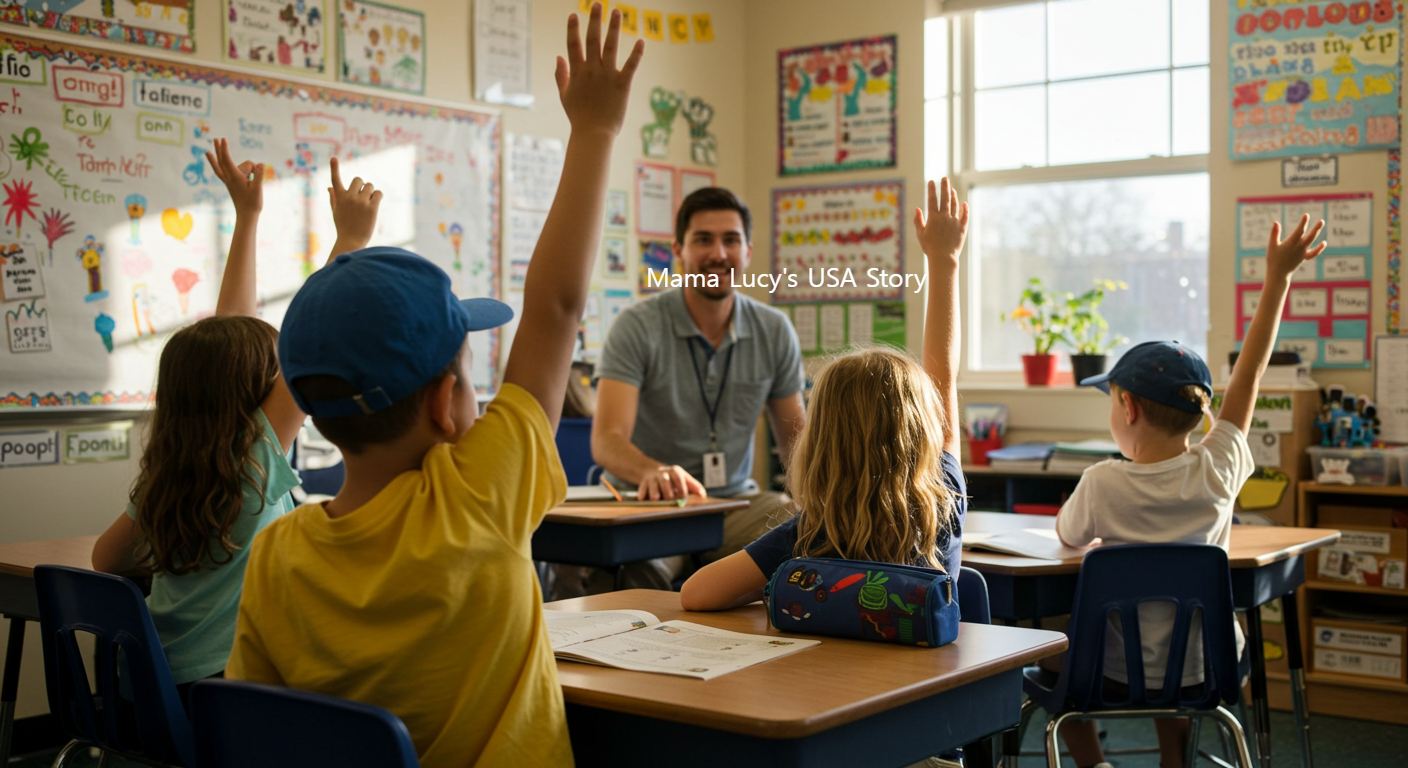 수업중인 미국초등학생아이들