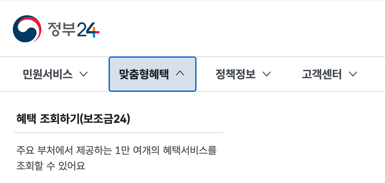 정부24 보조금24 화면을 캡쳐한 사진