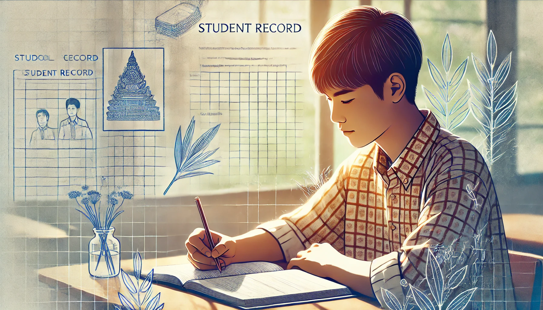 학생이 학교생활기록부를 세심하게 작성하는 모습