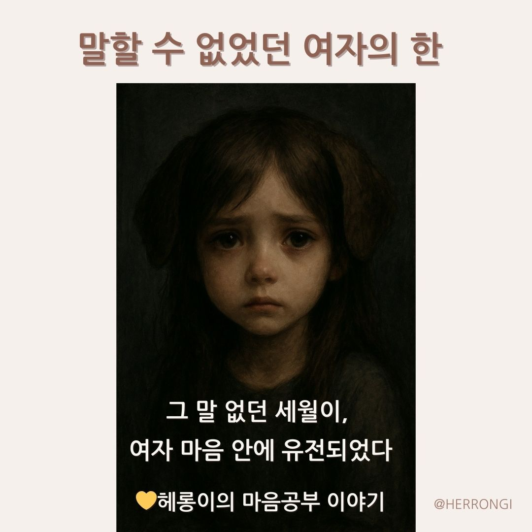 세대를 지나며 눌러온 여자 마음의 고통이 눈빛에 담긴 소녀의 모습