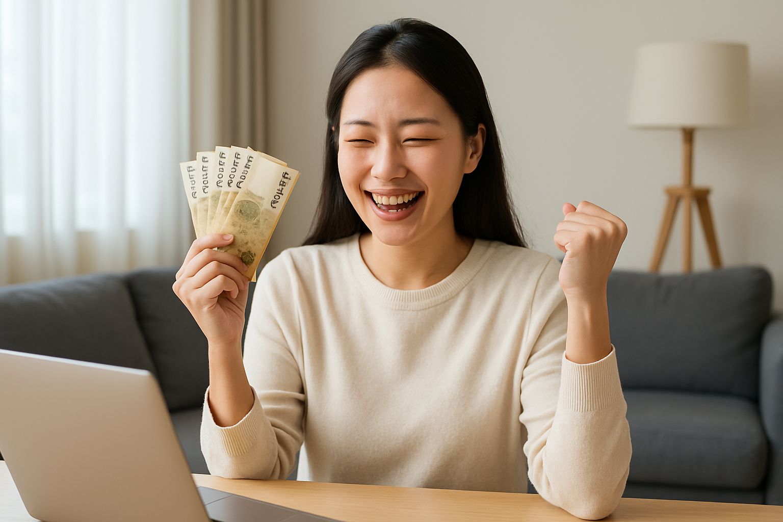 근로장려금을 받고 기뻐하는 여성