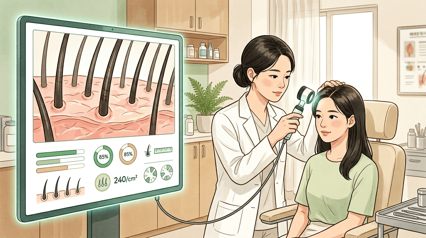 피부과 모발 검사 과정 일러스트