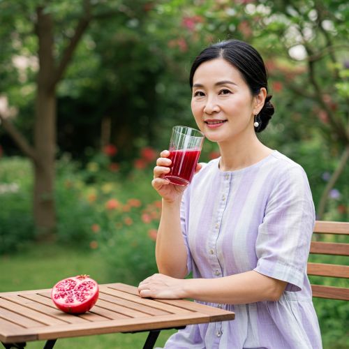 석류주스를 마시고 있는 여성