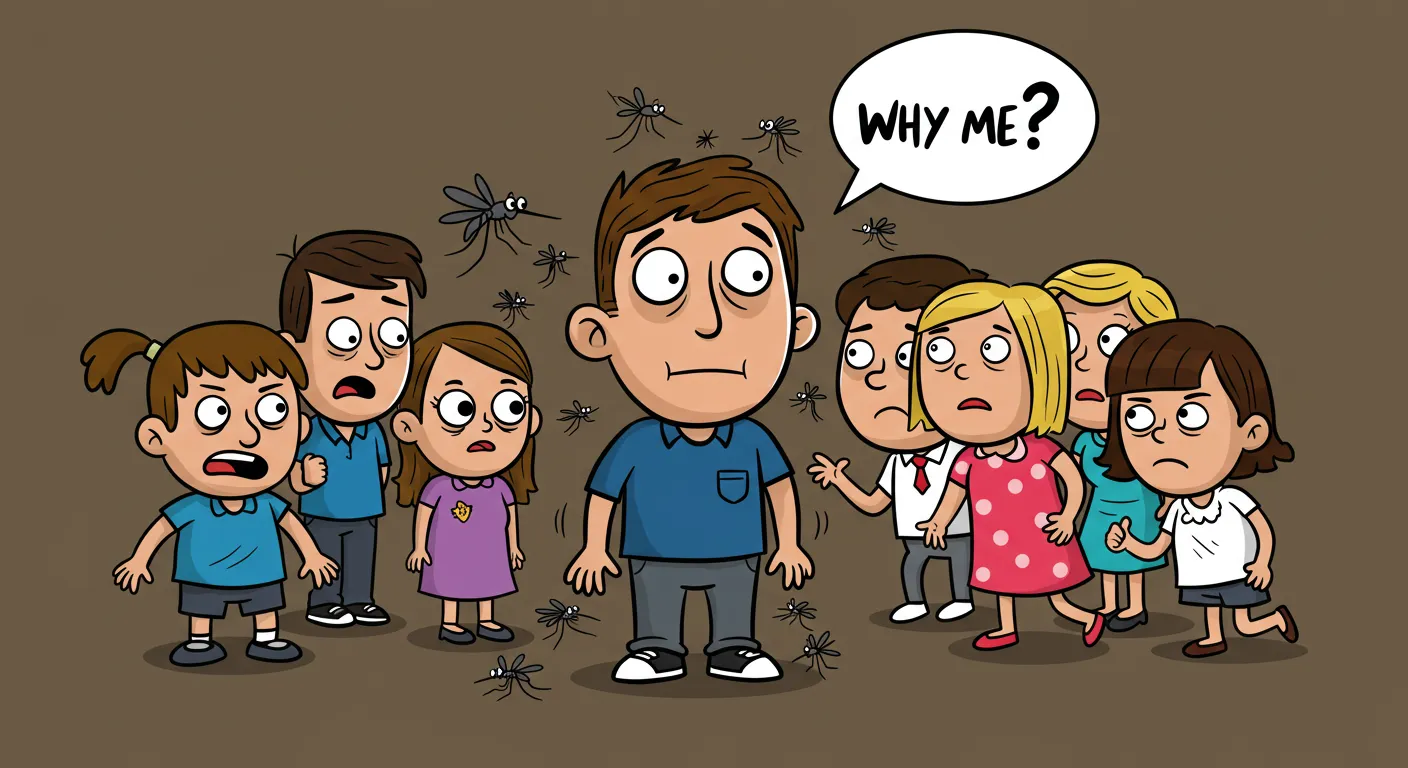 모기가 나만 무는 것을 주변사람들이 구경하는 모습