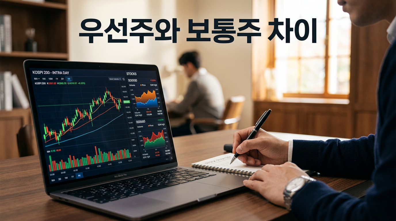 우선주와 보통주 차이를 보여주는 주식 차트 사진
