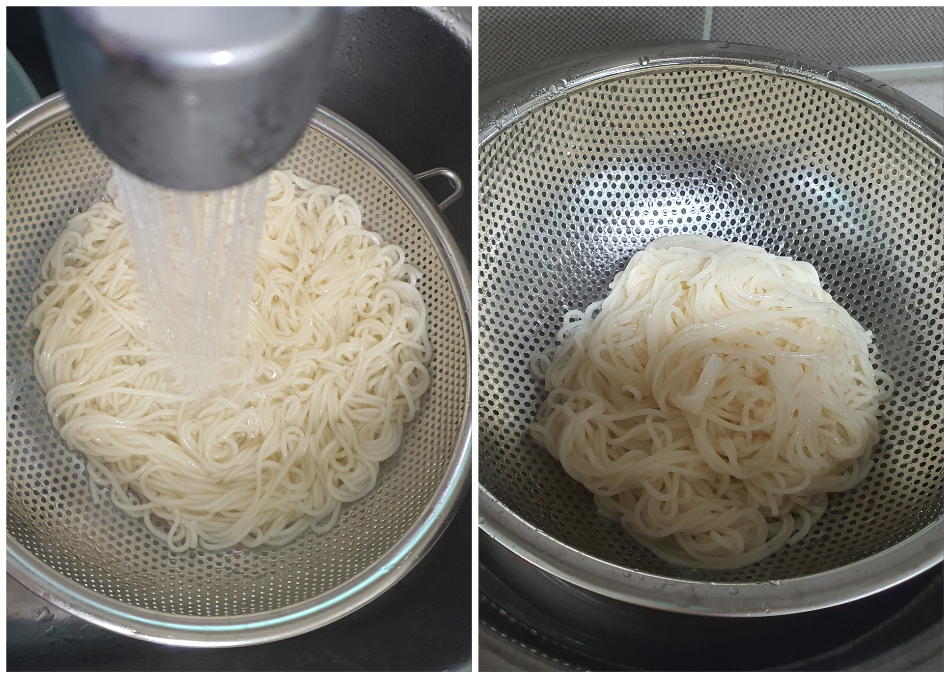 중면은-찬물에-박박-씻어요.