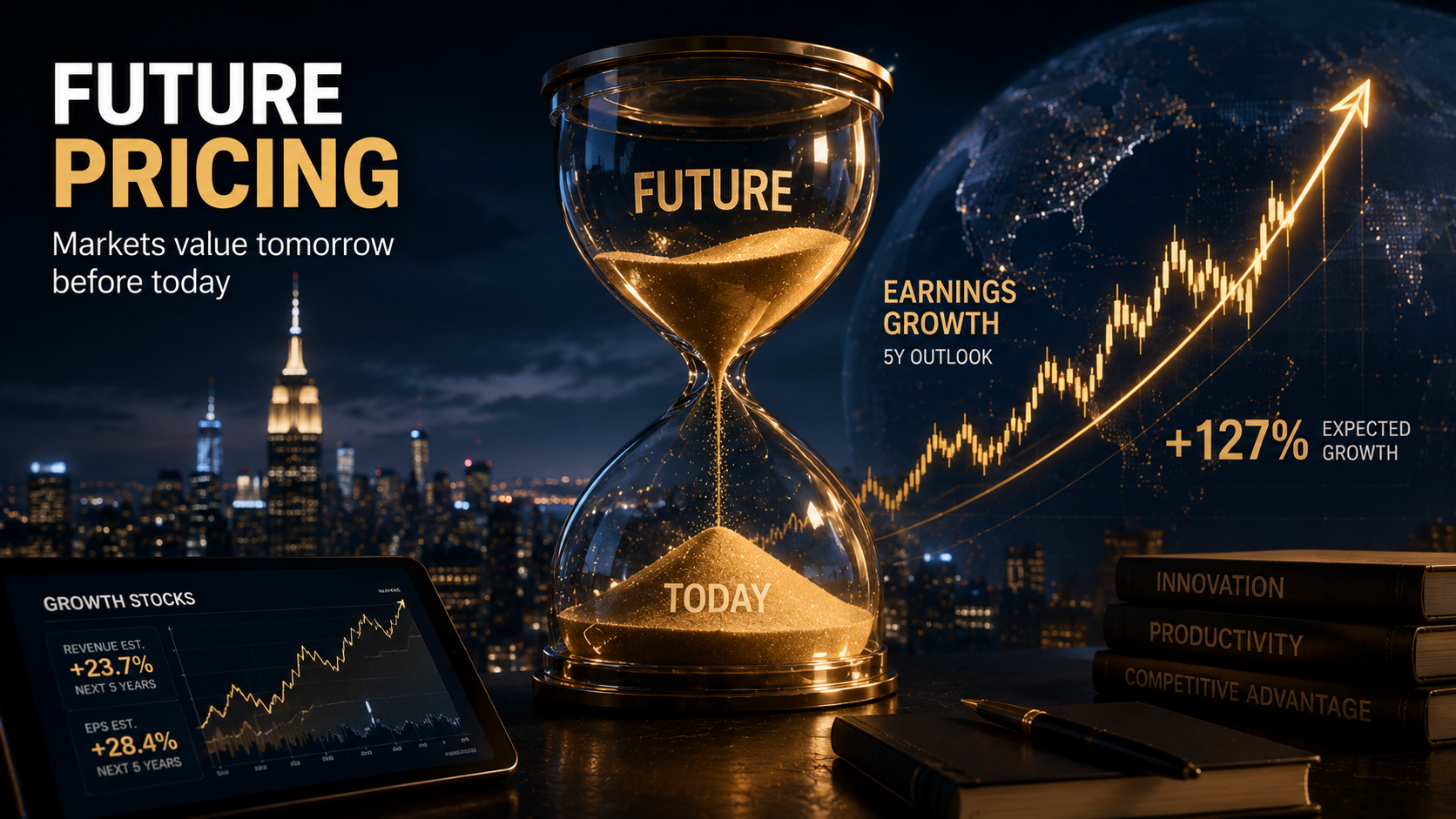 Future growth expectations and earnings projections influencing NASDAQ-100 valuations through innovation and long-term market optimism.