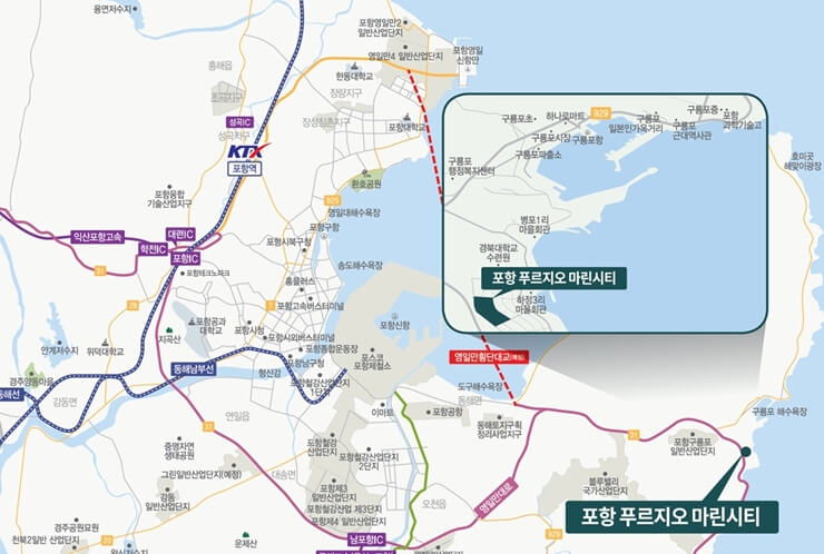 포항 푸르지오 마린시티 아파트 입지분석을 위한 지도