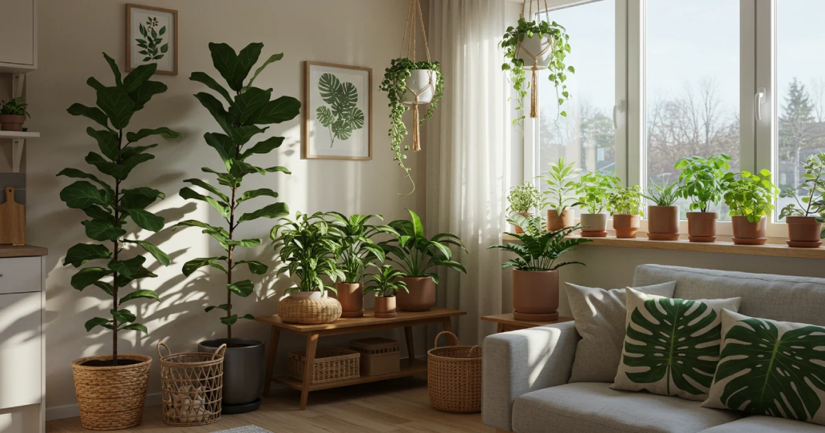 거실 곳곳에 식물을 배치한 식물 친화형 인테리어 공간