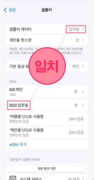 아이폰-eSIM-셀룰러데이터-확인