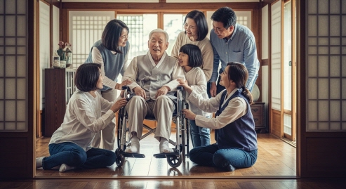 가족과 함께하는 노인들