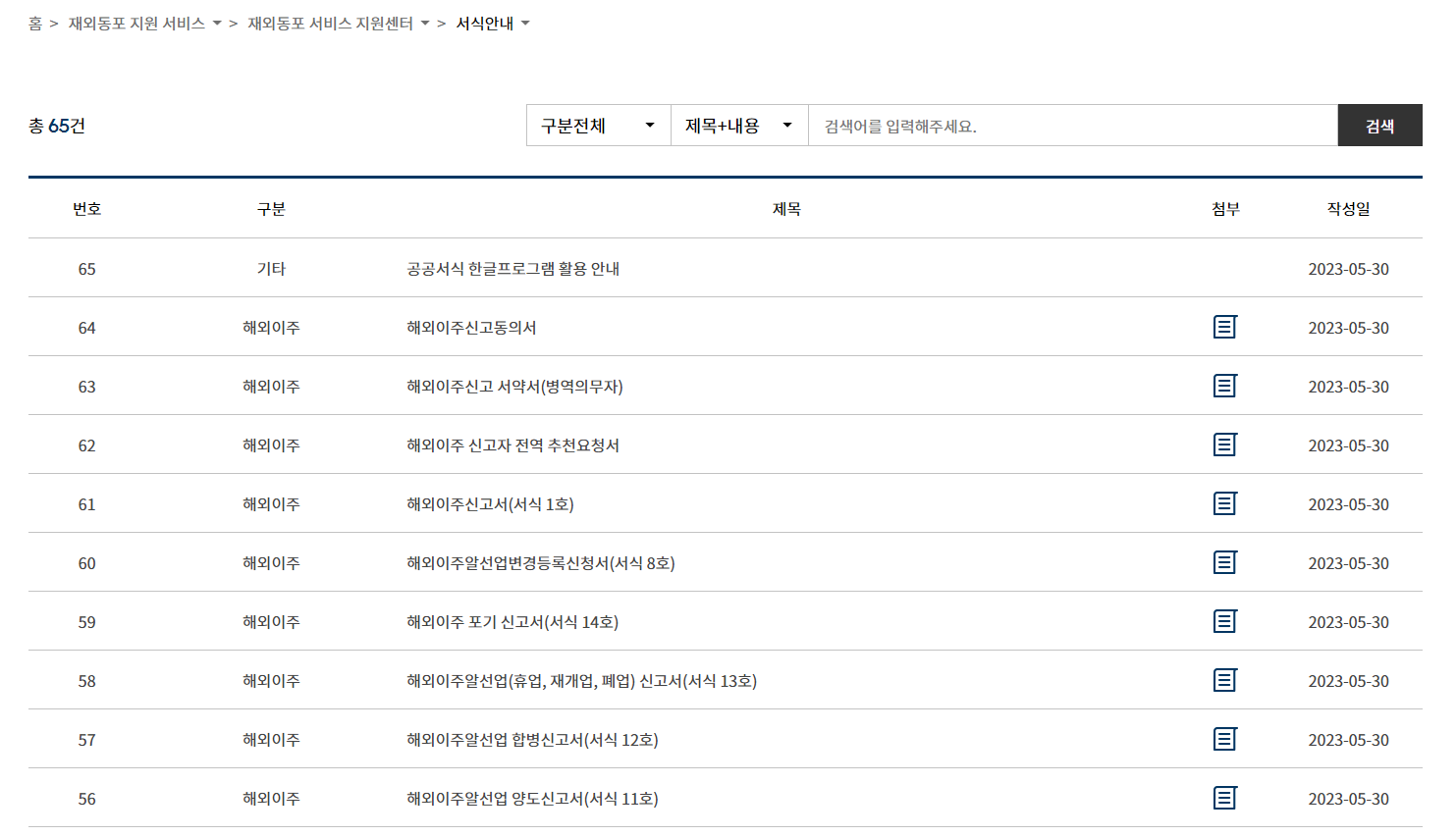 재외동포서비스지원센터 서식