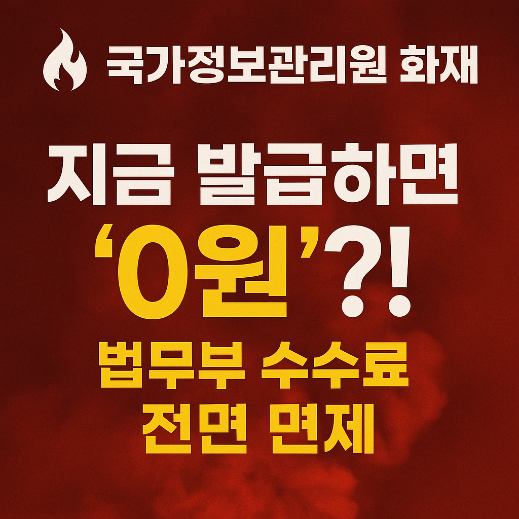 [국가정보관리원 화재] 지금 발급하면 '0원'! 법무부 수수료 전면 면제