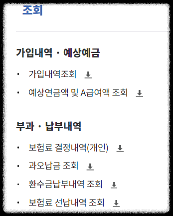 국민연금개인서비스항목