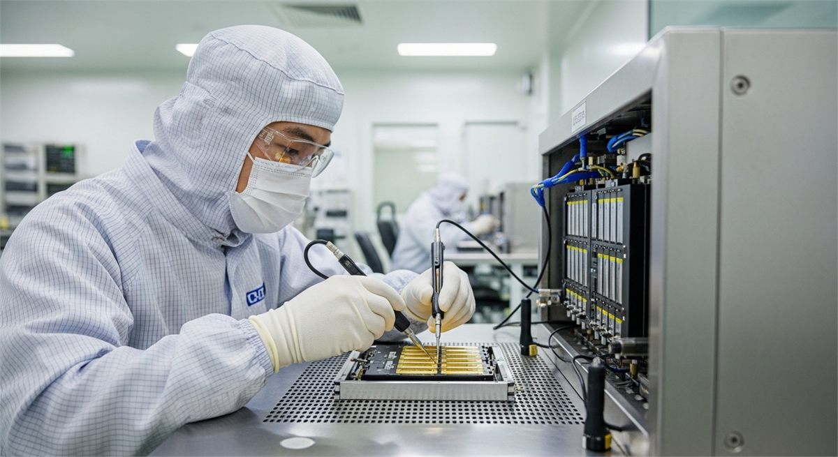 한국인 연구원이 차세대 배터리 샘플을 정밀하게 살피는 모습 