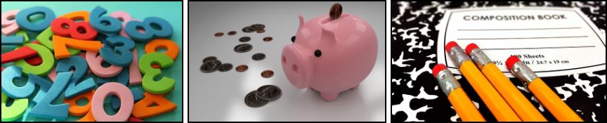 숫자-돼지저금통-공책-연필