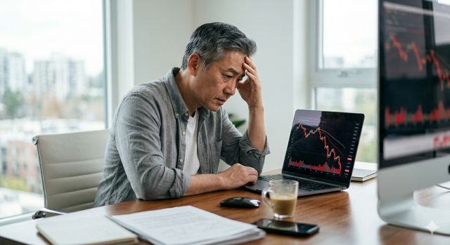 코스피 폭락 상황에서 하락 그래프를 보는 투자자 모습