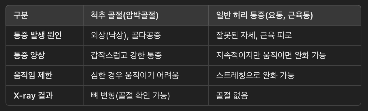 척추 골절(압박골절) vs. 일반 허리 통증 차이점