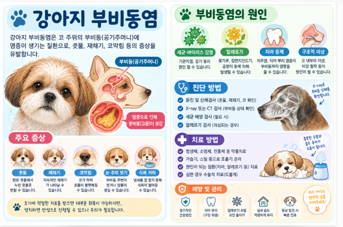 강아지 부비동염 원인과 치료법 총정리|누런 콧물, 코막힘, 얼굴 통증, 만성 재채기