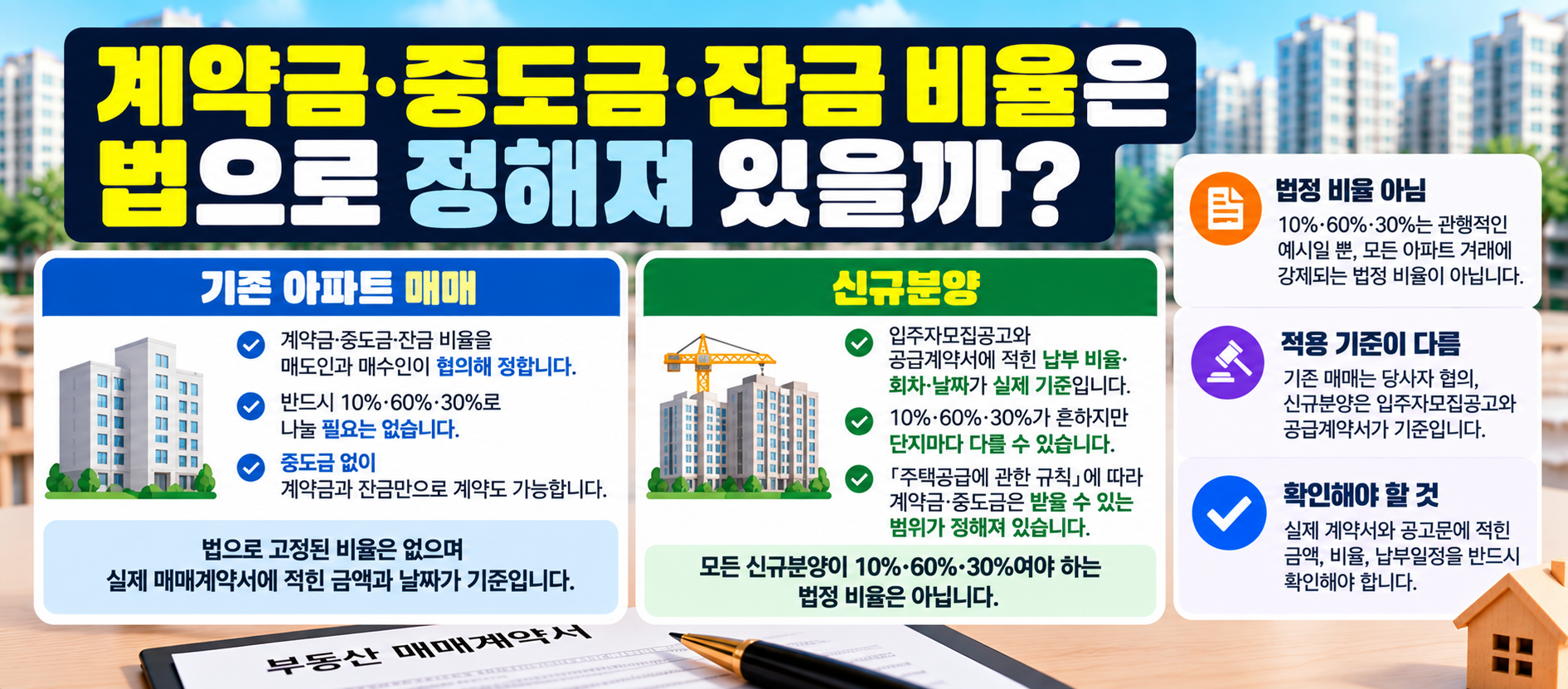 아파트 계약금 중도금 잔금 비율 법정 기준과 기존 매매 신규분양 차이 이미지