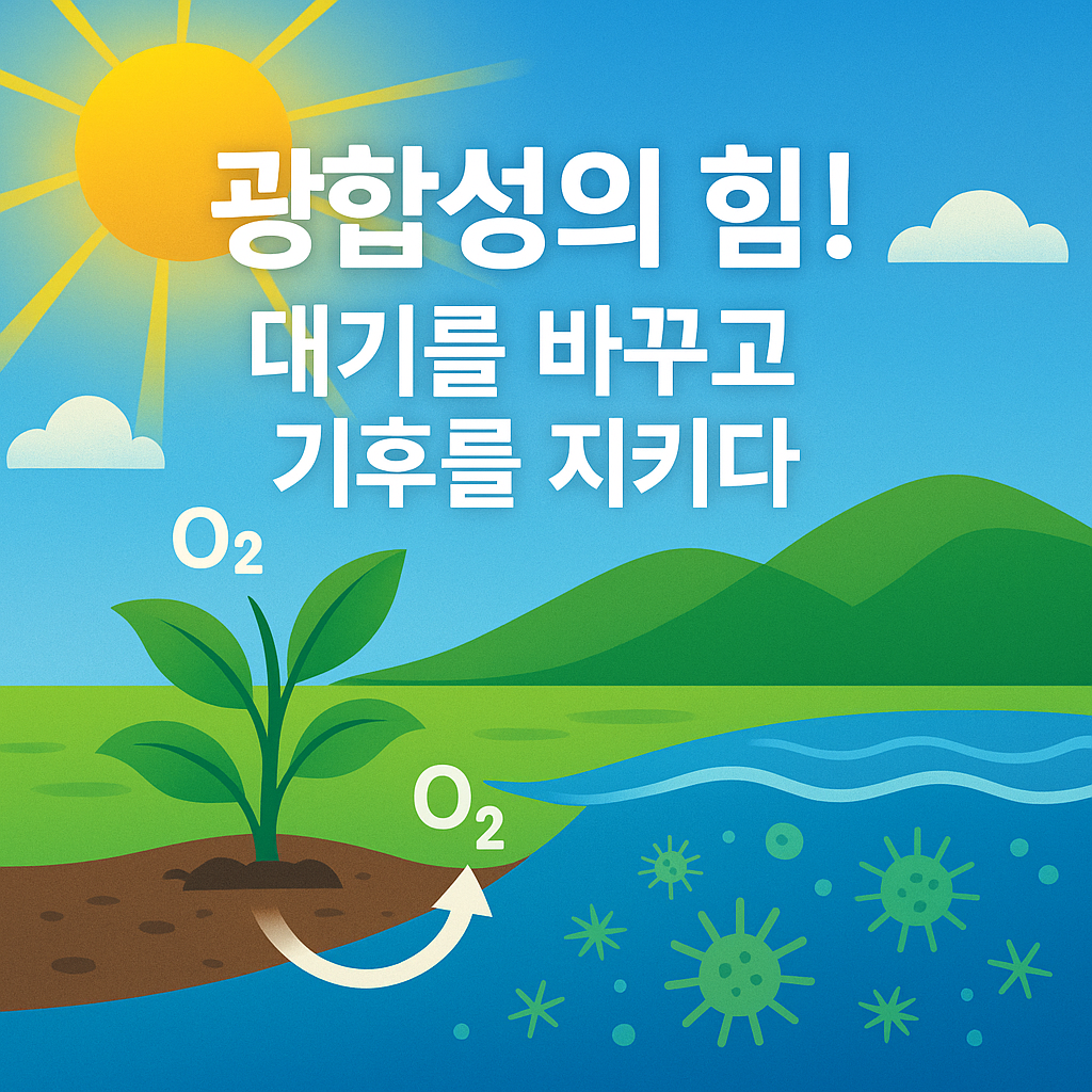 광합성을 통해 산소를 배출하고 지구 대기를 정화하며 기후를 조절하는 식물의 역할을 설명하는 인포그래픽