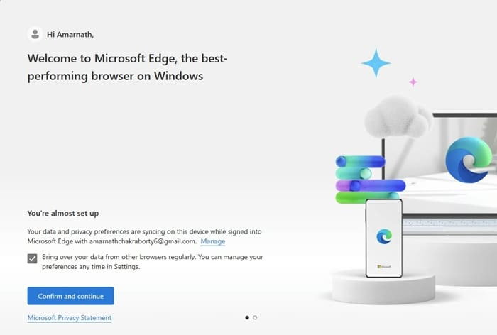 윈도우 엣지 시작 화면