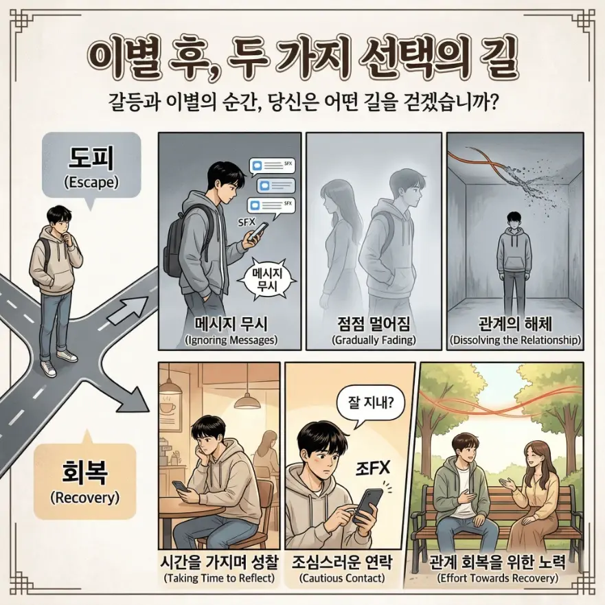 회피형 남자가 갈등 후에 두가지의 선택 길에 놓이게 됨