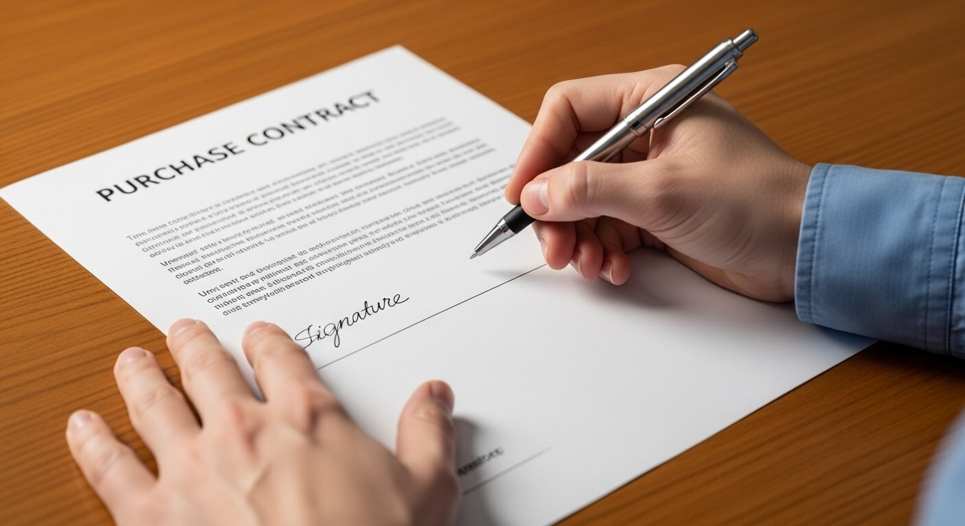 가전제품 영수증과 계산기가 놓인 흰색 책상 위의 모습