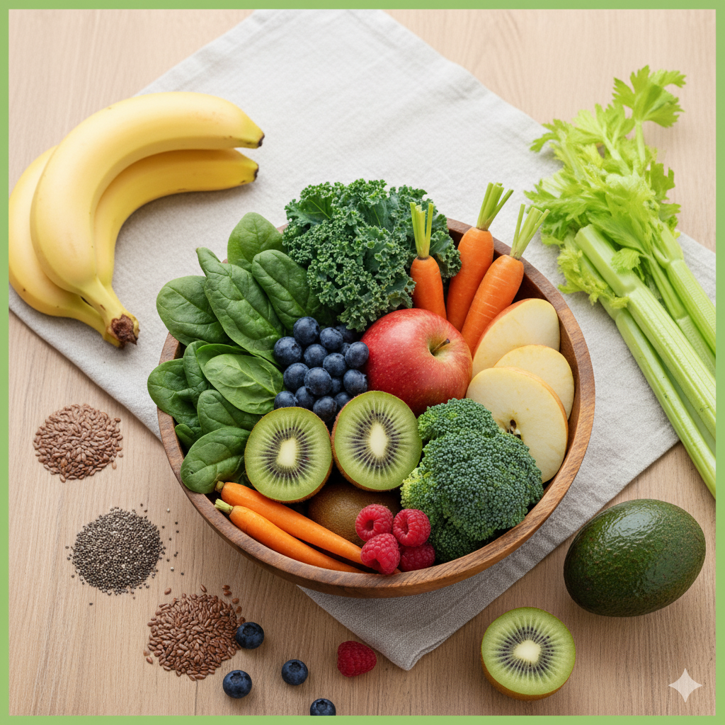 장건강에 좋은 여러 야채와 과일들