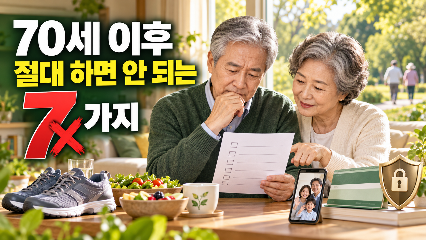 건강과 돈과 인간관계를 지키기 위해 피해야 할 일곱 가지를 확인하는 70대 어르신