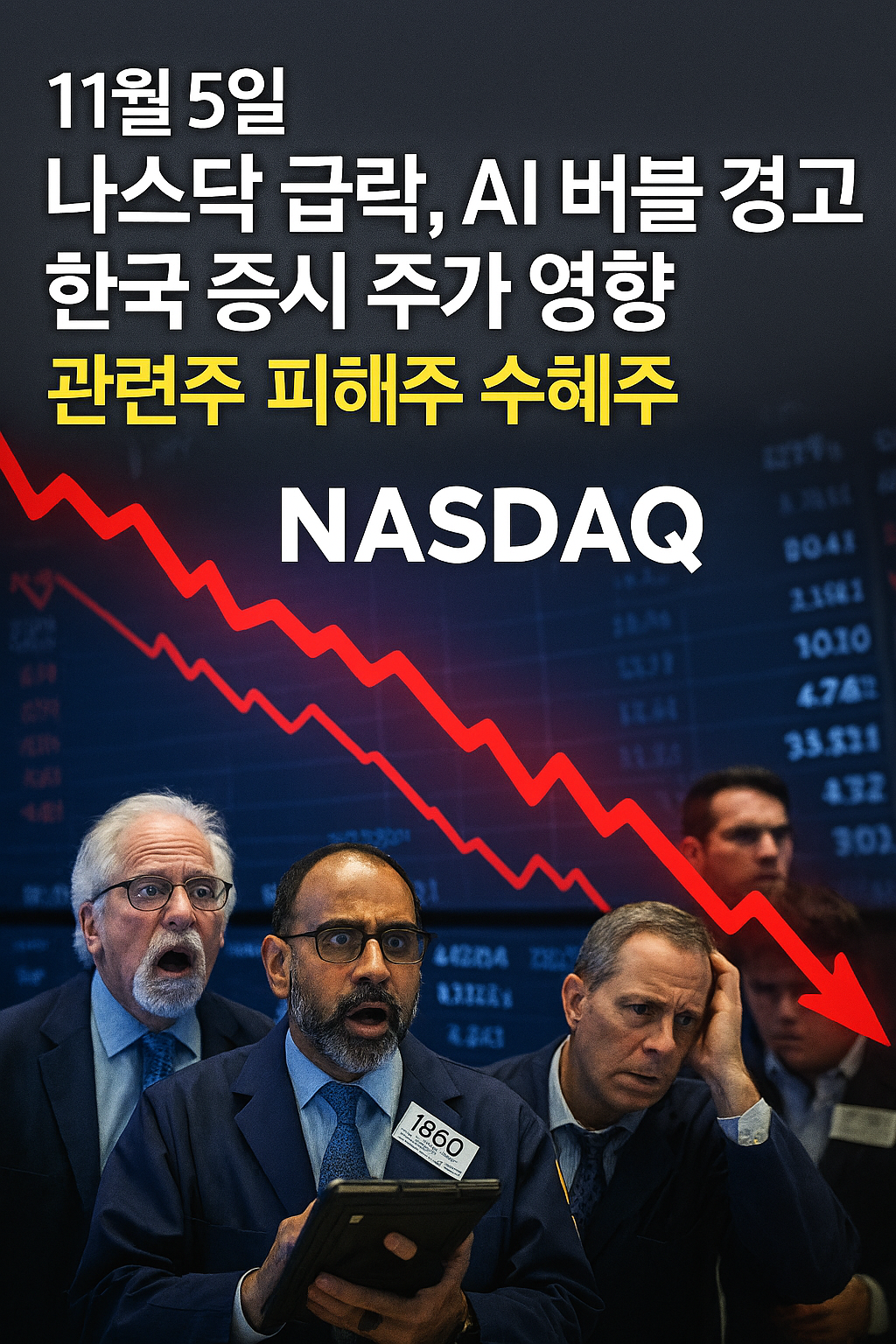 오늘, 11월 5일, 나스닥 급락, AI 버블 경고, 한국 증시, 주가 영향, 관련주, 피해주, 수혜주