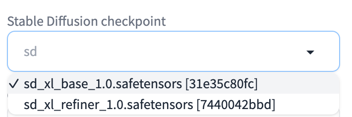 SDXL 1.0 모델 파일 선택