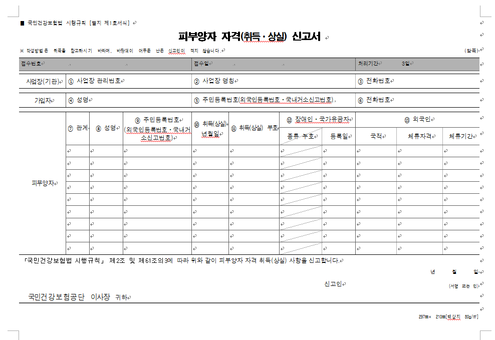 피부양자 자격(취득.상실)신고서
