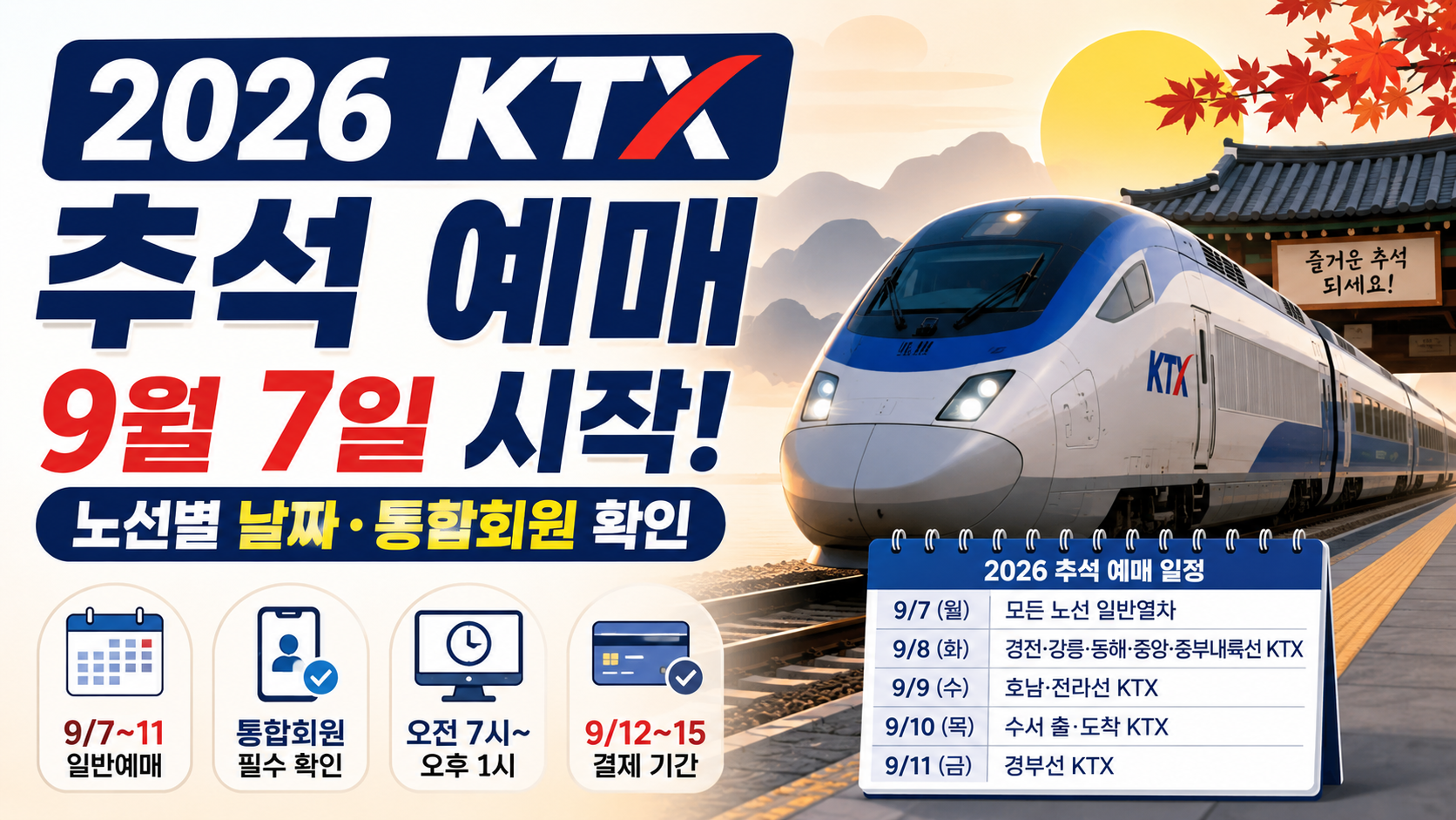 2026 KTX 추석 승차권 예매 일정과 노선별 예매일 및 코레일 통합회원 안내