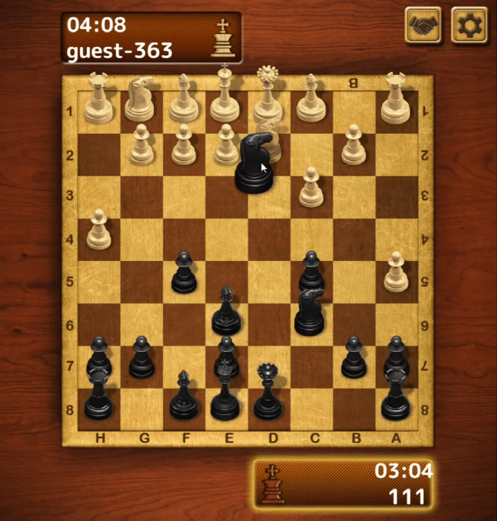 무료-체스게임하기-플레이-나이트-기물을-움직여-상대방-나이트를-잡는-화면