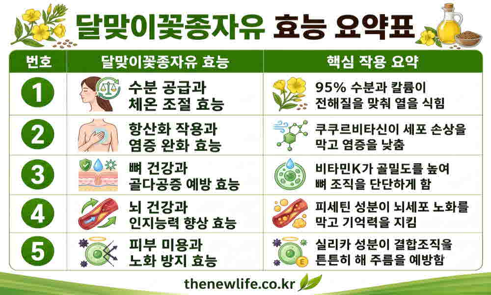 달맞이꽃종자유 효능 요약표