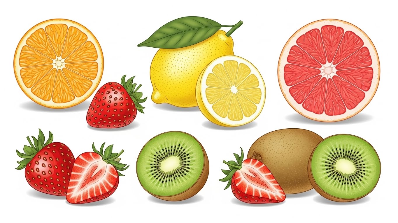 Fresh strawberries, lemons, and grapefruits rich in vitamin C, natural immune-boosting foods for better daily health.