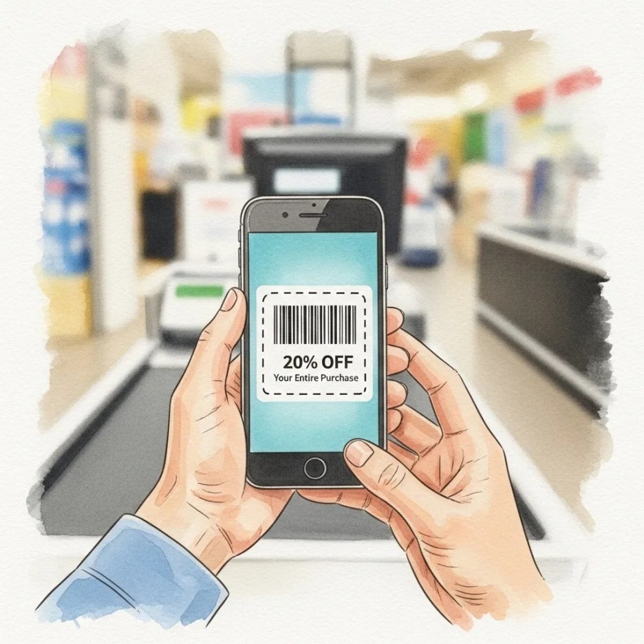 할인쿠폰을 사용해 알뜰하게 쇼핑하는 모습